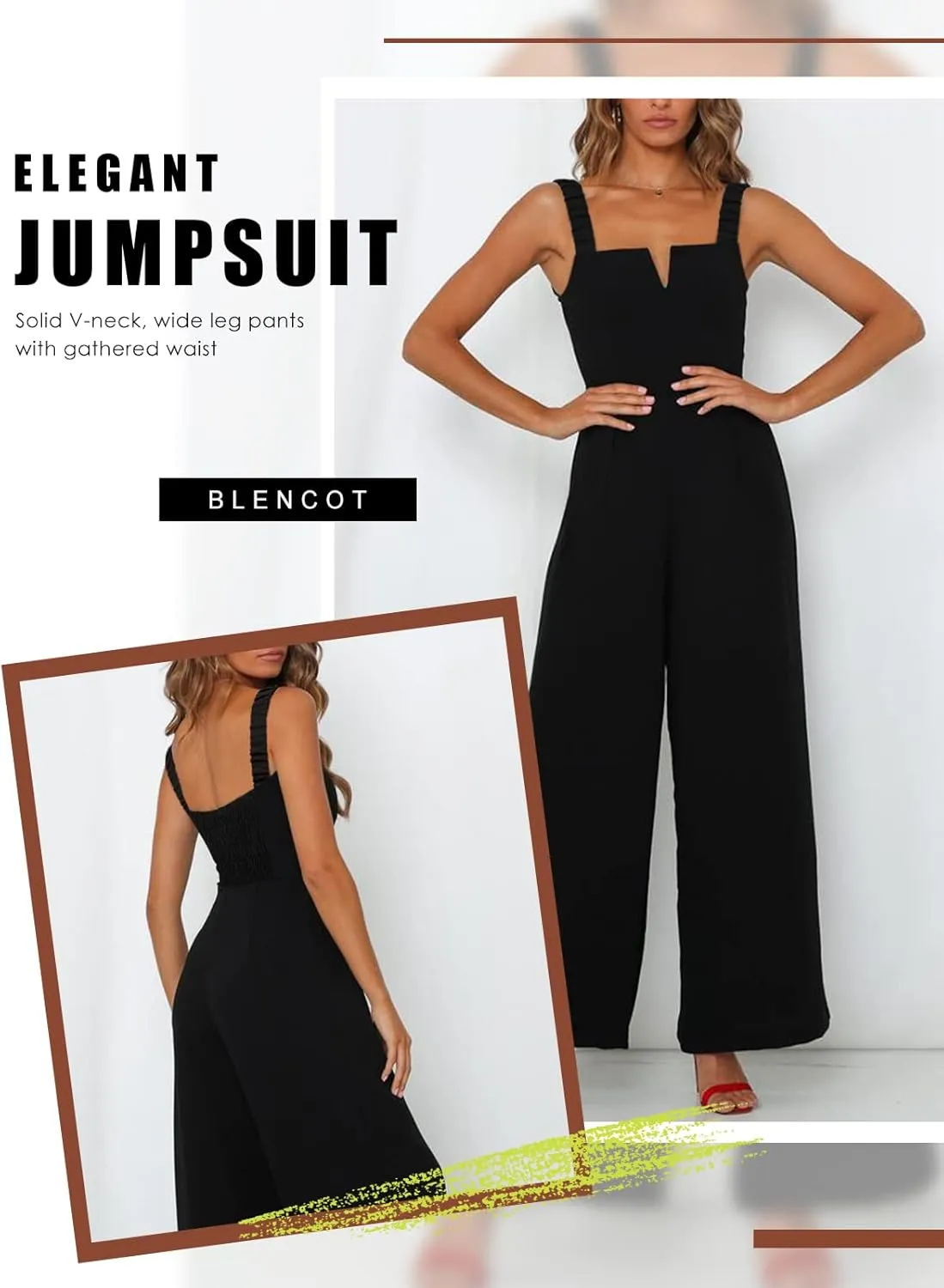 BLENCOT Sleeveless Jumpsuits For Women Dressy Casual V Neck Wide Leg Long Pants Slip Rompers Summer Overalls