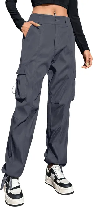 Blooming Jelly Womens High Waisted Baggy Cargo Pants Flap Pocket Y2K Pants Drawstring Relaxed Fit Pants 2023