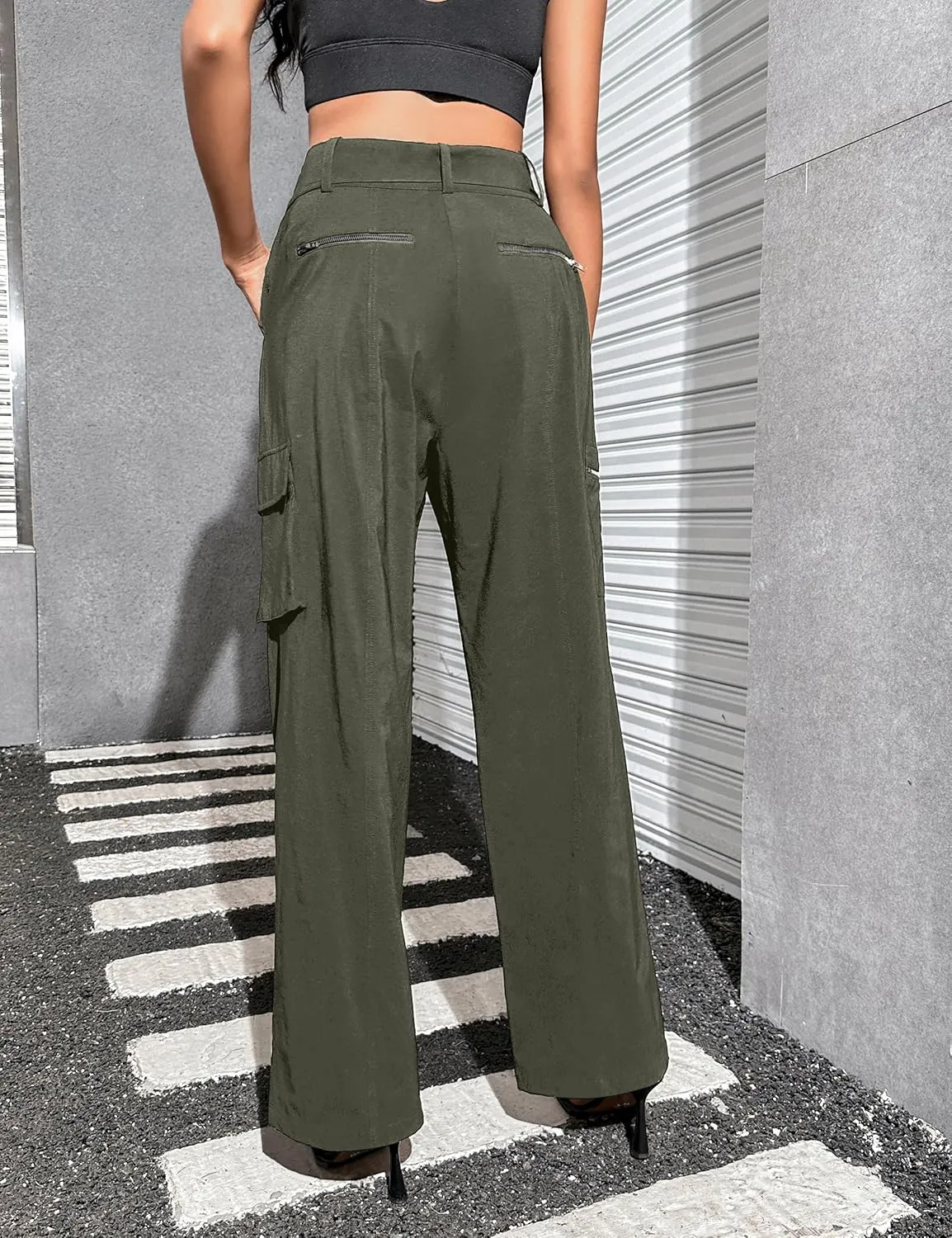 Blooming Jelly Womens High Waisted Baggy Cargo Pants Flap Pocket Y2K Pants Drawstring Relaxed Fit Pants 2023