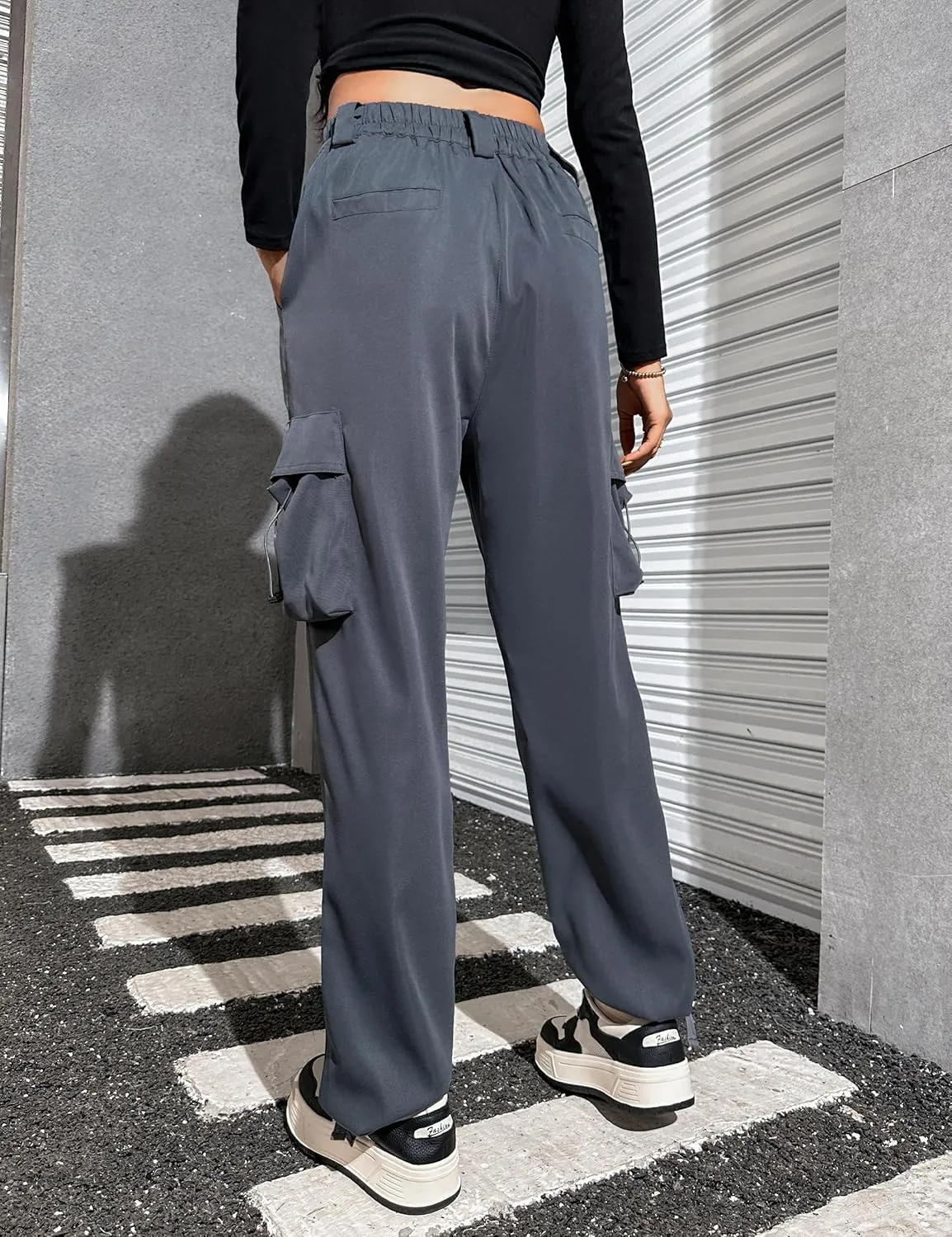 Blooming Jelly Womens High Waisted Baggy Cargo Pants Flap Pocket Y2K Pants Drawstring Relaxed Fit Pants 2023