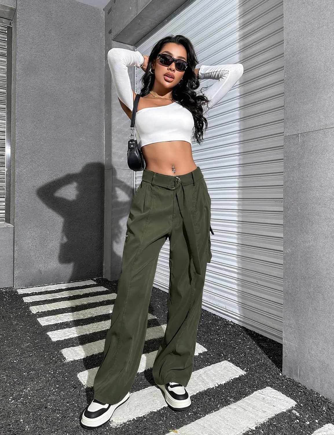 Blooming Jelly Womens High Waisted Baggy Cargo Pants Flap Pocket Y2K Pants Drawstring Relaxed Fit Pants 2023