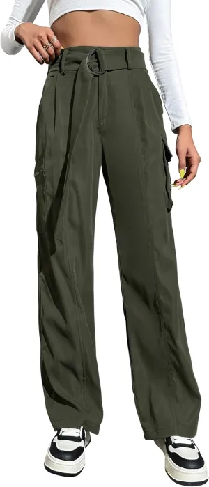 Blooming Jelly Womens High Waisted Baggy Cargo Pants Flap Pocket Y2K Pants Drawstring Relaxed Fit Pants 2023