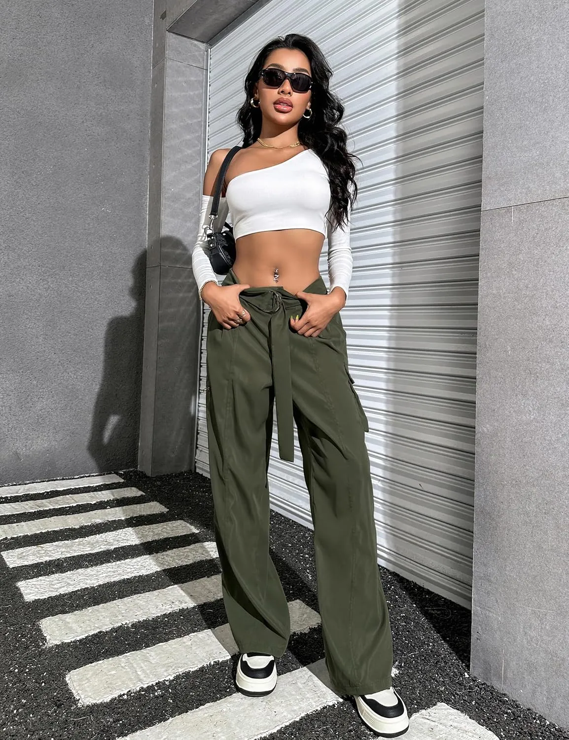 Blooming Jelly Womens High Waisted Baggy Cargo Pants Flap Pocket Y2K Pants Drawstring Relaxed Fit Pants 2023