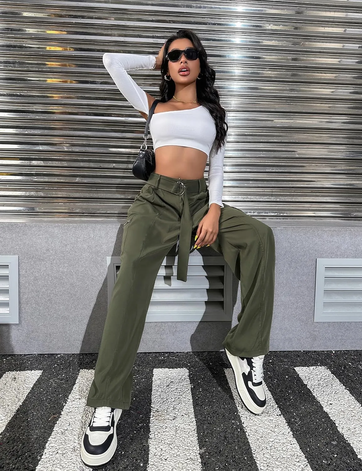 Blooming Jelly Womens High Waisted Baggy Cargo Pants Flap Pocket Y2K Pants Drawstring Relaxed Fit Pants 2023
