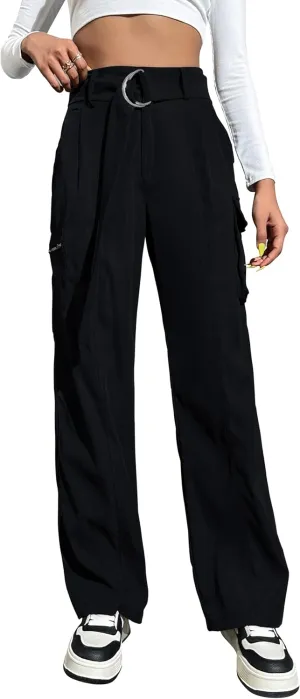 Blooming Jelly Womens High Waisted Baggy Cargo Pants Flap Pocket Y2K Pants Drawstring Relaxed Fit Pants 2023