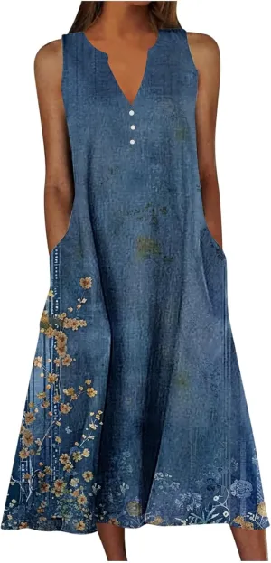 Boho Beach Dresses for Women 2025 Trendy Retro Pattern Sleeveless Dress Summer Casual Travel Vacation Outfits