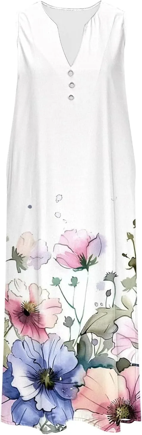 Boho Beach Dresses for Women 2025 Trendy Retro Pattern Sleeveless Dress Summer Casual Travel Vacation Outfits