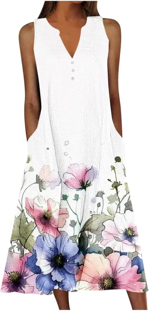 Boho Beach Dresses for Women 2025 Trendy Retro Pattern Sleeveless Dress Summer Casual Travel Vacation Outfits