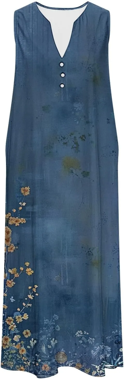 Boho Beach Dresses for Women 2025 Trendy Retro Pattern Sleeveless Dress Summer Casual Travel Vacation Outfits