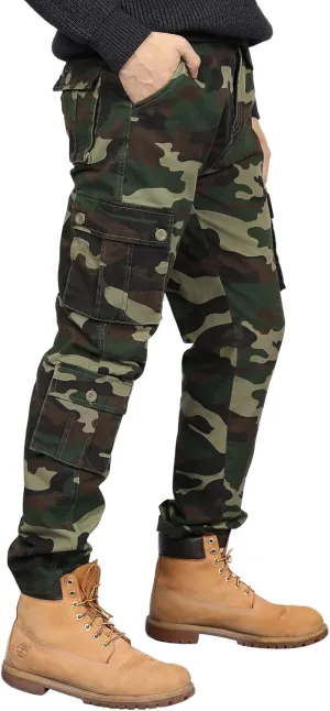 BOJIN Men's Cargo Pants Casual Military Army Camo Relaxed Fit Cotton Combat Camouflage Cargo Work Pants with 8 Pockets