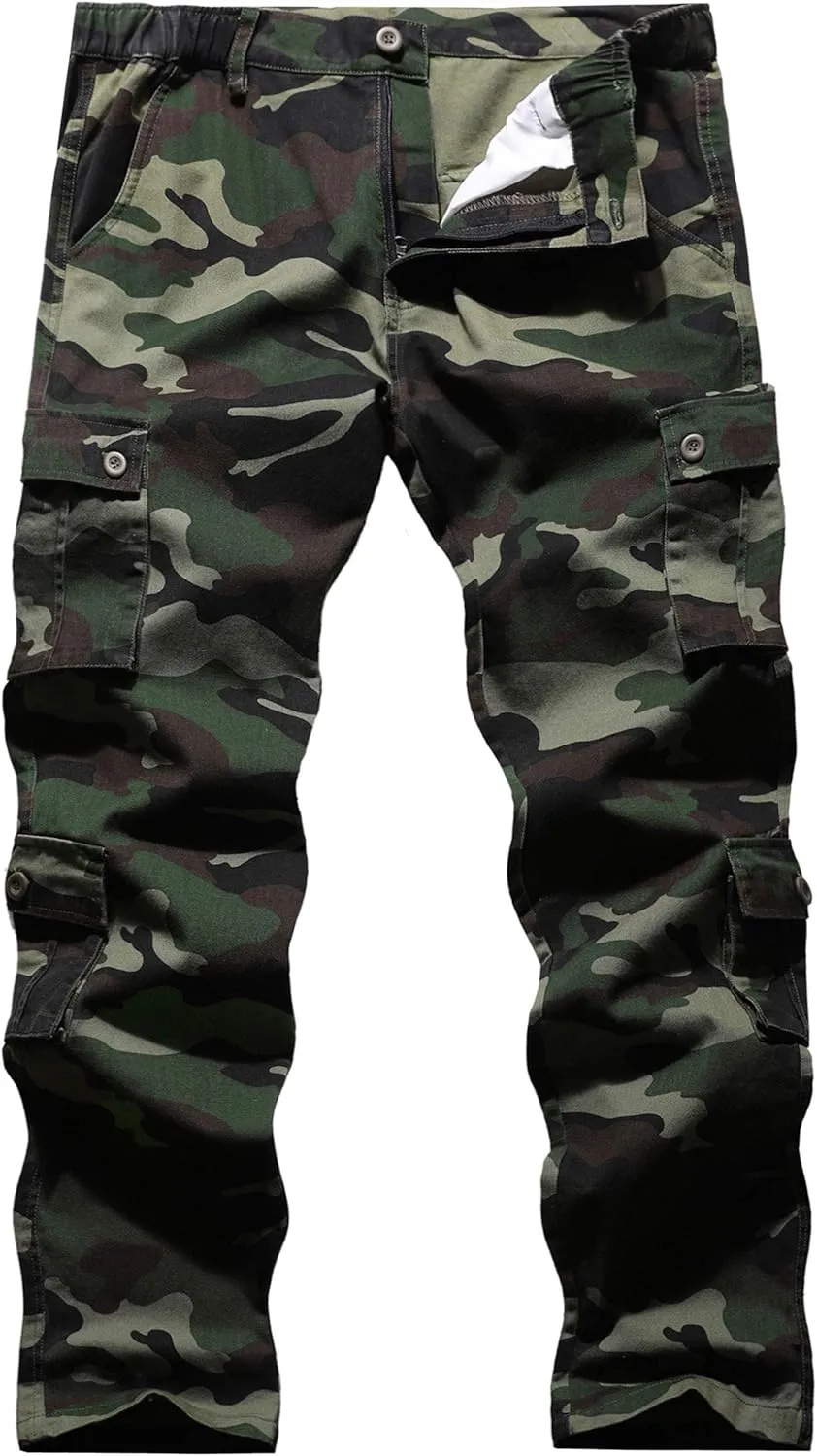 BOJIN Men's Cargo Pants Casual Military Army Camo Relaxed Fit Cotton Combat Camouflage Cargo Work Pants with 8 Pockets