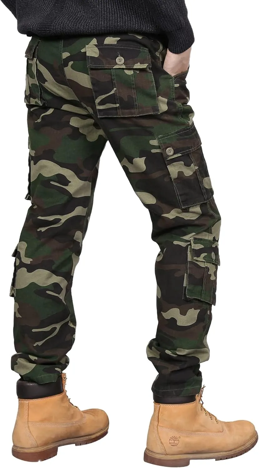 BOJIN Men's Cargo Pants Casual Military Army Camo Relaxed Fit Cotton Combat Camouflage Cargo Work Pants with 8 Pockets