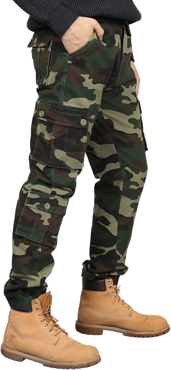 BOJIN Men's Cargo Pants Casual Military Army Camo Relaxed Fit Cotton Combat Camouflage Cargo Work Pants with 8 Pockets