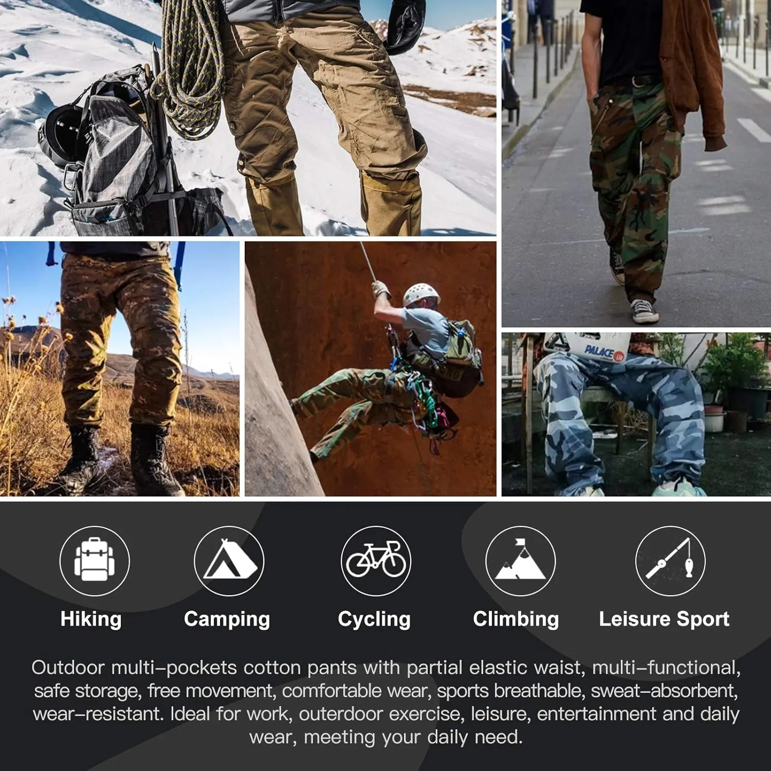 BOJIN Men's Cargo Pants Casual Military Army Camo Relaxed Fit Cotton Combat Camouflage Cargo Work Pants with 8 Pockets