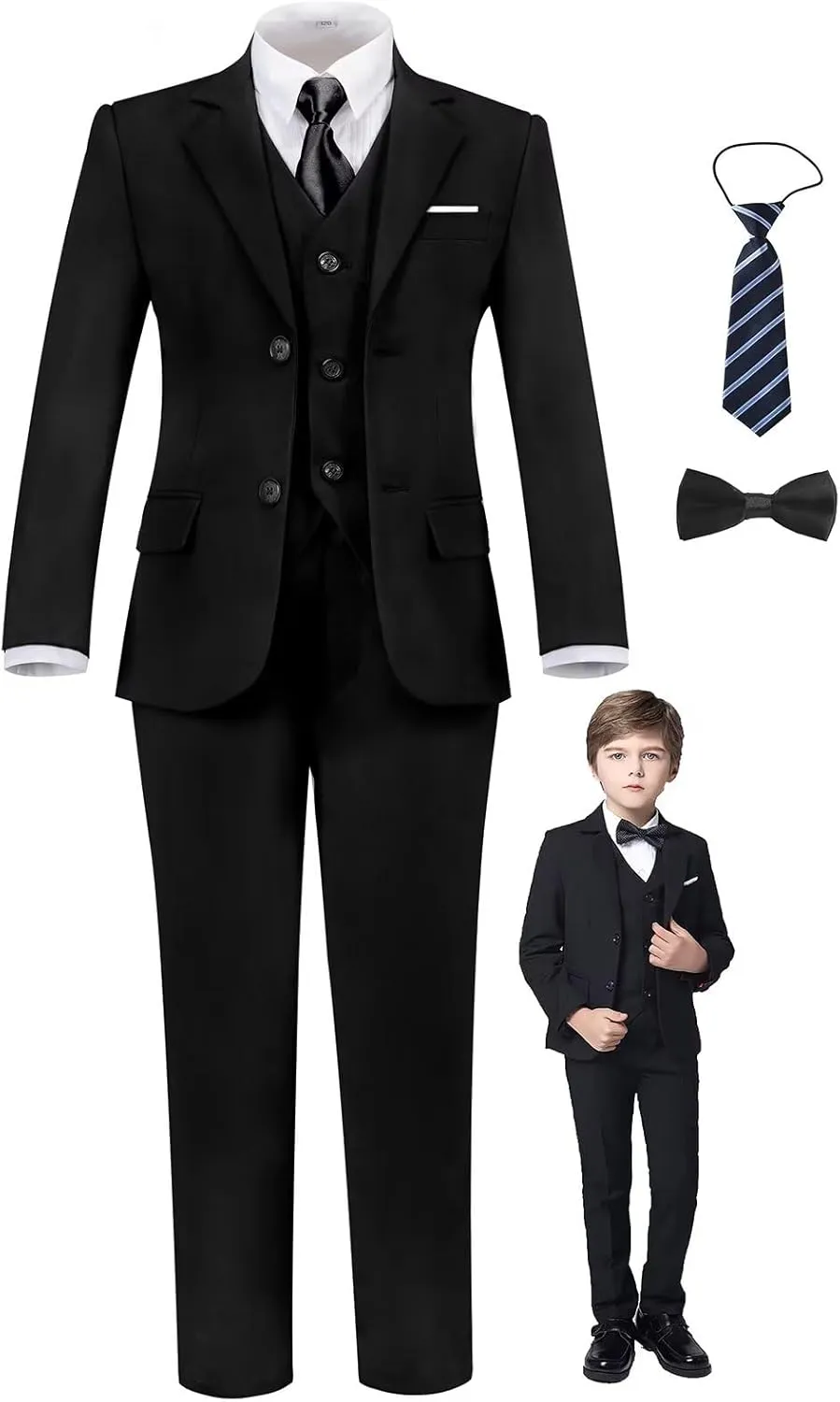 Boys Suit Set Slim Fit Kids Formal Suits Toddler Tuxedo Wedding Prom Classic Suits for Boy Teen Black Blue Dress Outfit