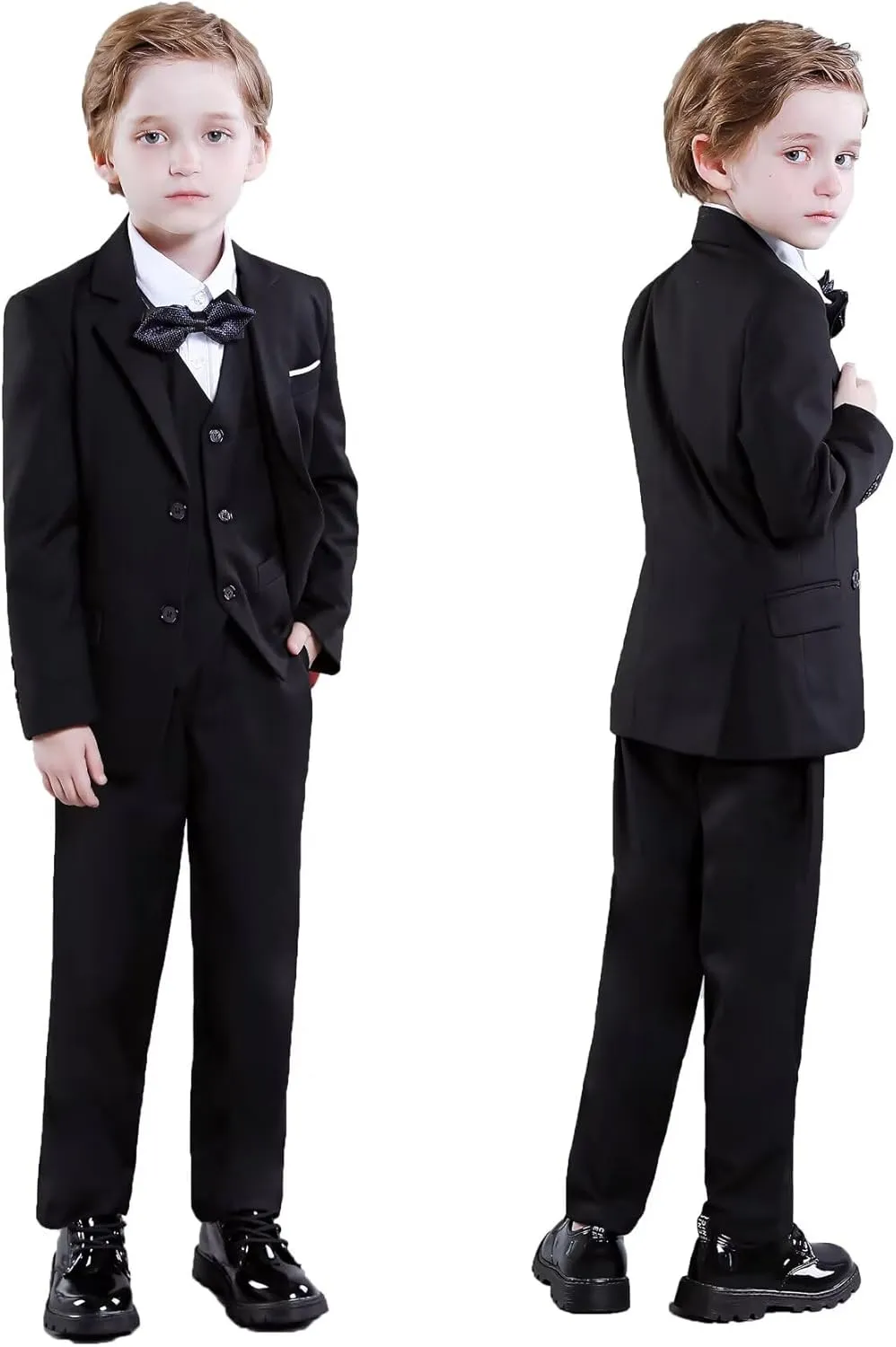 Boys Suit Set Slim Fit Kids Formal Suits Toddler Tuxedo Wedding Prom Classic Suits for Boy Teen Black Blue Dress Outfit