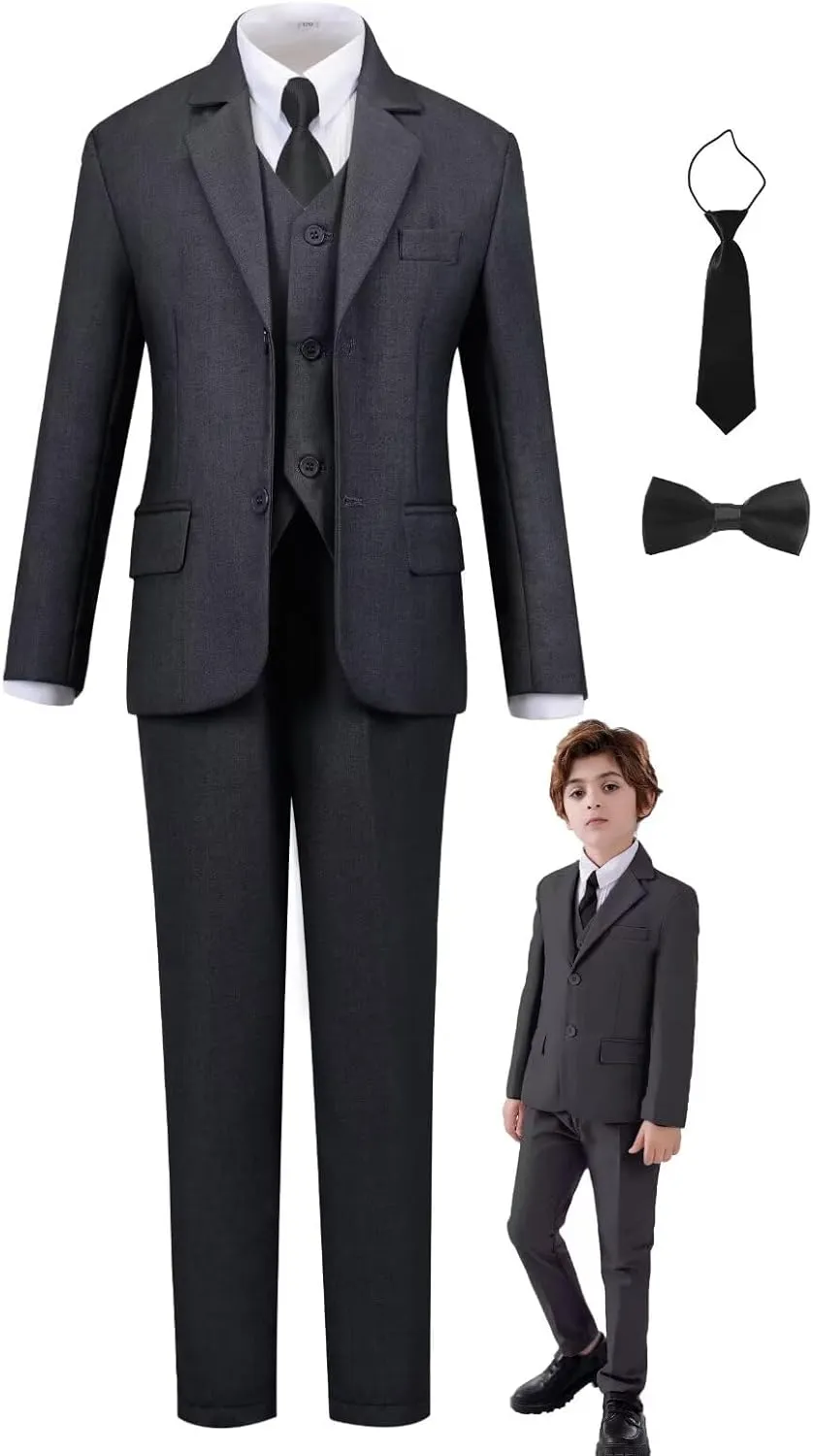 Boys Suit Set Slim Fit Kids Formal Suits Toddler Tuxedo Wedding Prom Classic Suits for Boy Teen Black Blue Dress Outfit