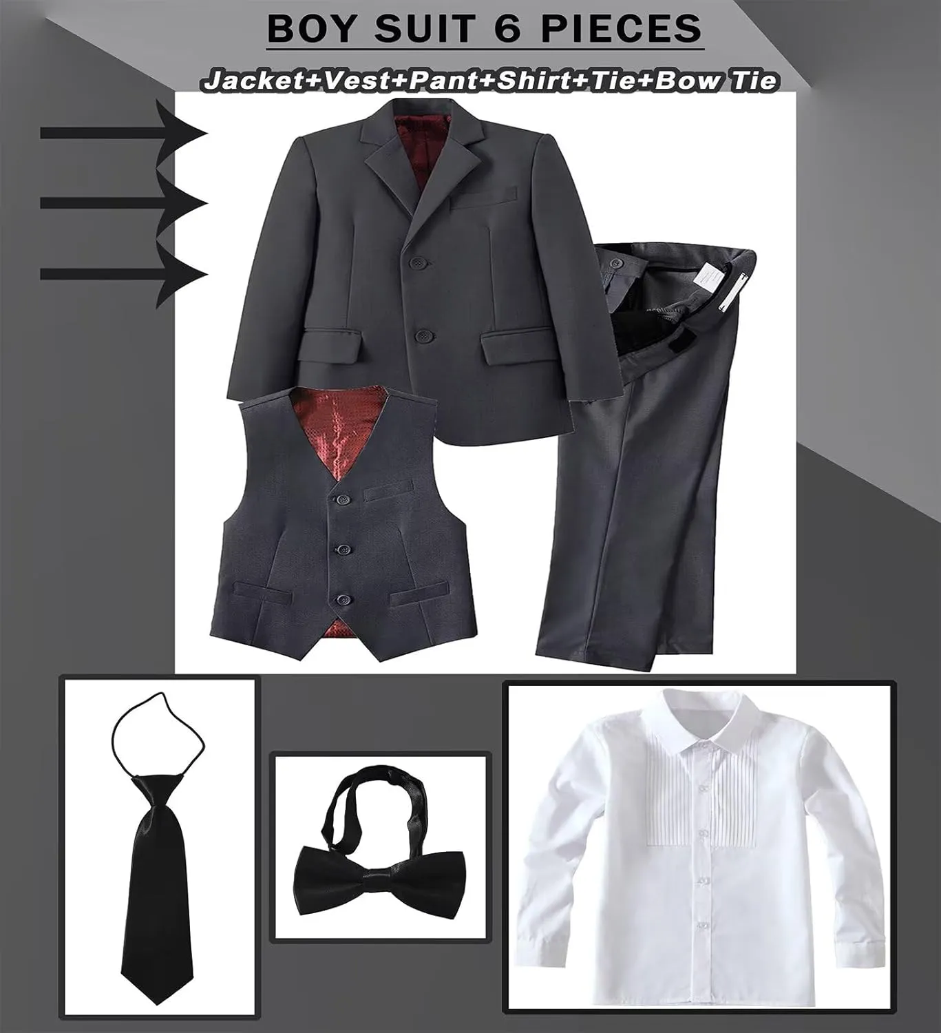 Boys Suit Set Slim Fit Kids Formal Suits Toddler Tuxedo Wedding Prom Classic Suits for Boy Teen Black Blue Dress Outfit