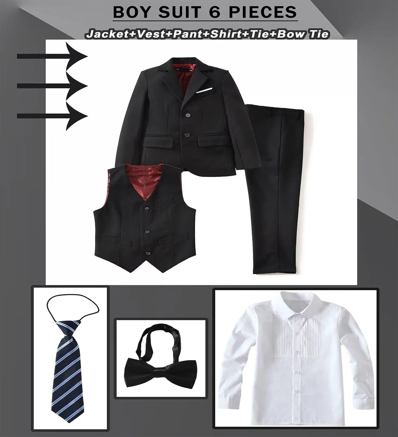 Boys Suit Set Slim Fit Kids Formal Suits Toddler Tuxedo Wedding Prom Classic Suits for Boy Teen Black Blue Dress Outfit