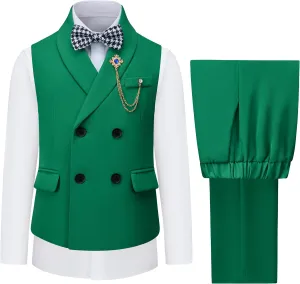 Boys Vest and Pants Set Kids Suits for Boy with Bow Tie Communion Dress Clothes Wedding Ring Bearer Formal Outfit