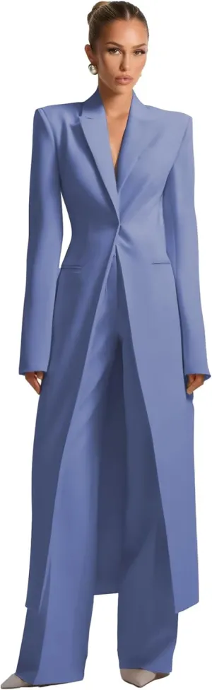 Business Women's Suit Luxury Office Work Tuxedos Street Shot 2 Pieces Long Blazer Pants Slim Fit Jacket Trousers