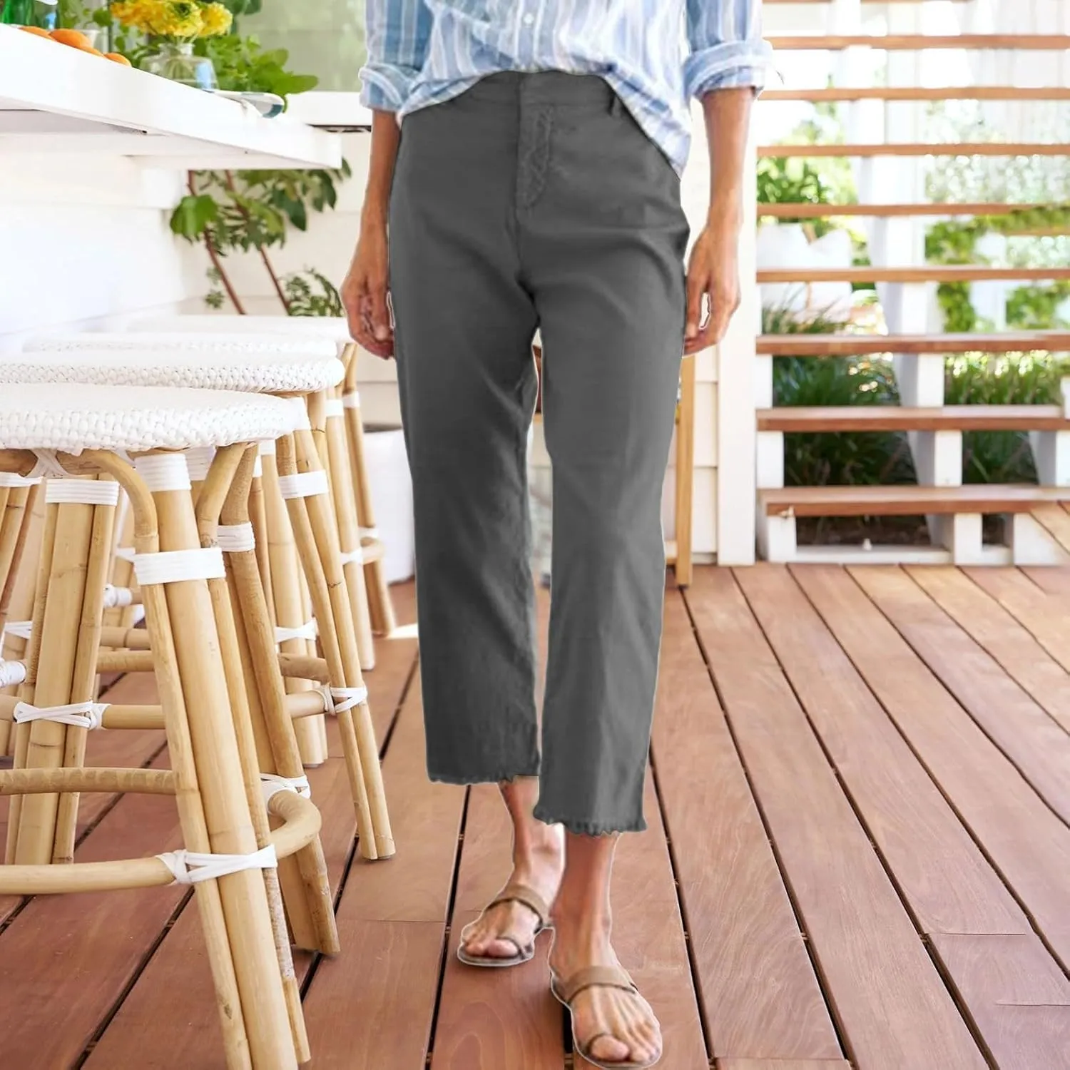 Capri Pants for Women Wide Leg Cropped Pants Casual Summer Relaxed Fit Knit Waist Cropped Pant Hiking Capris
