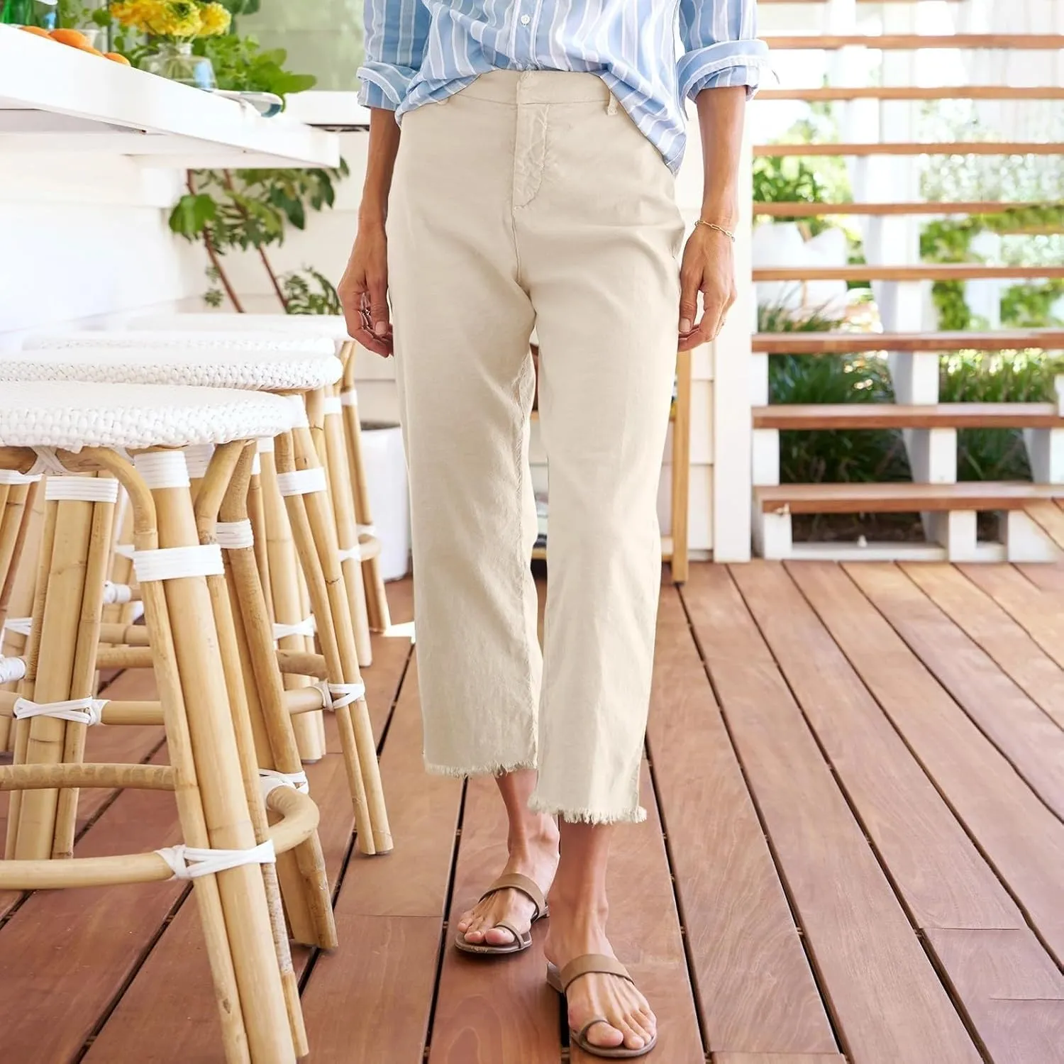 Capri Pants for Women Wide Leg Cropped Pants Casual Summer Relaxed Fit Knit Waist Cropped Pant Hiking Capris