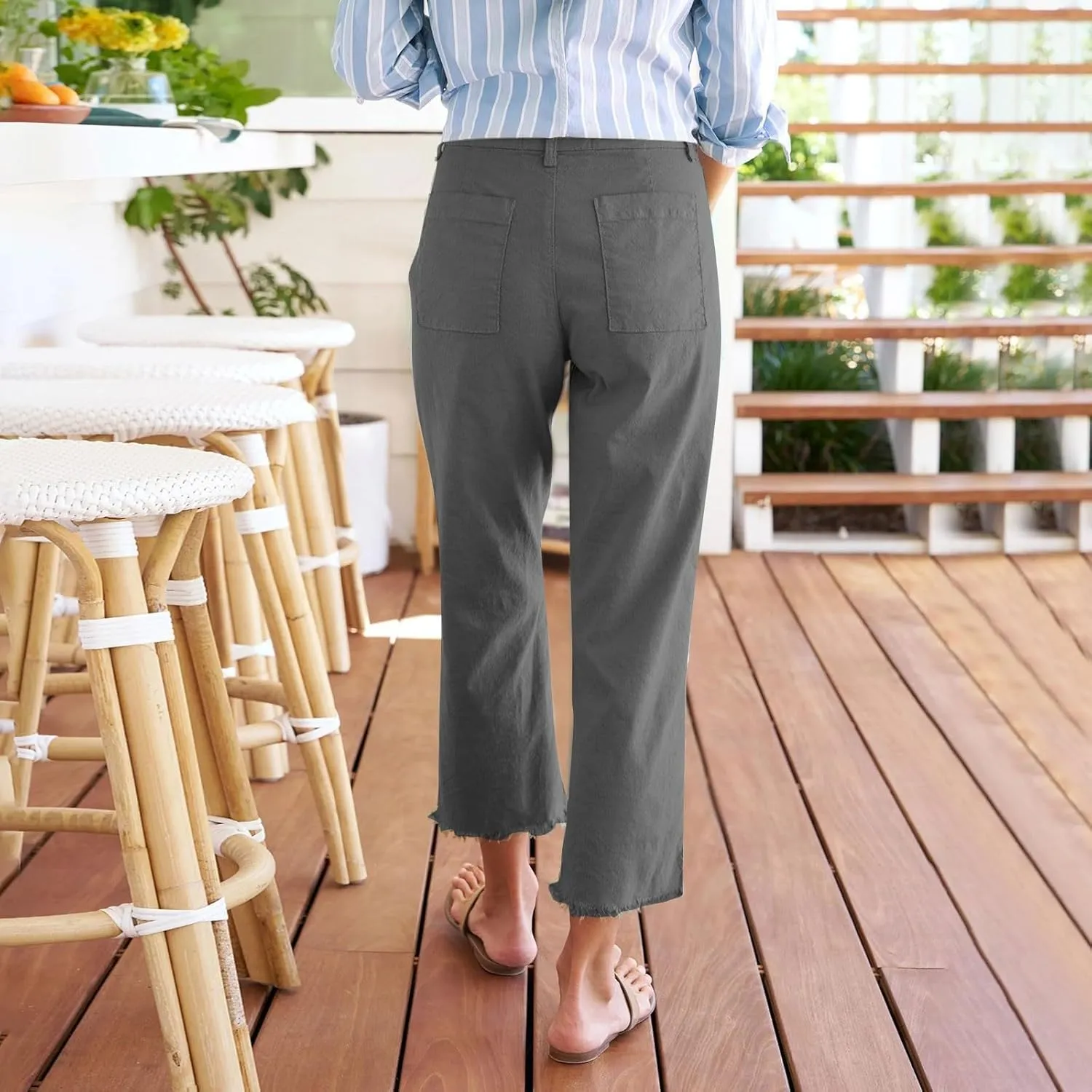 Capri Pants for Women Wide Leg Cropped Pants Casual Summer Relaxed Fit Knit Waist Cropped Pant Hiking Capris
