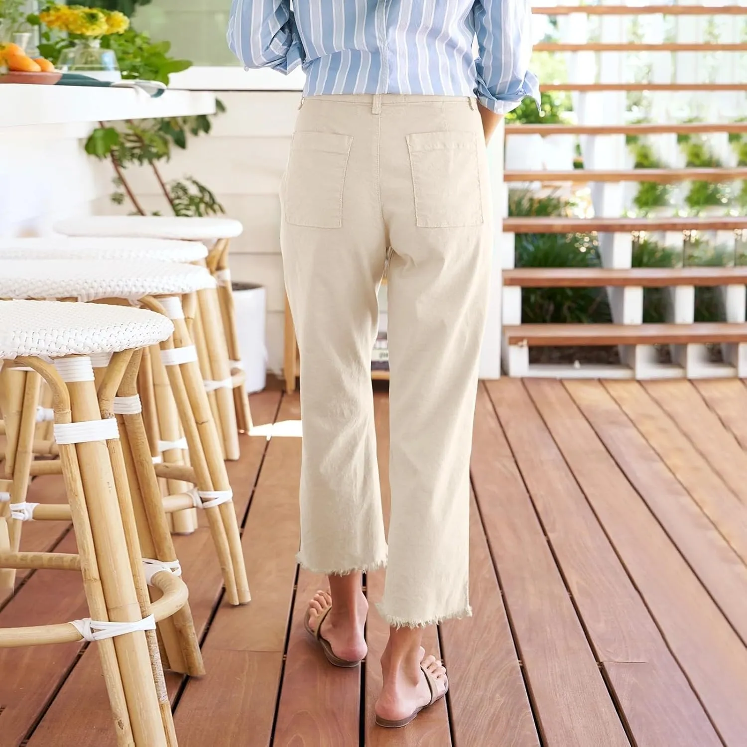 Capri Pants for Women Wide Leg Cropped Pants Casual Summer Relaxed Fit Knit Waist Cropped Pant Hiking Capris