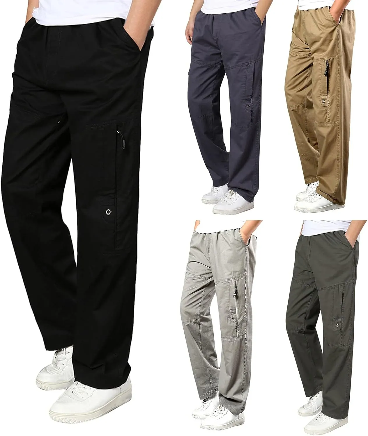 Cargo Pants for Men,Men's Fleece Lined Sweatpants Open Bottom Straight Leg Loose Fit Baggy Athletic Jogger Pants