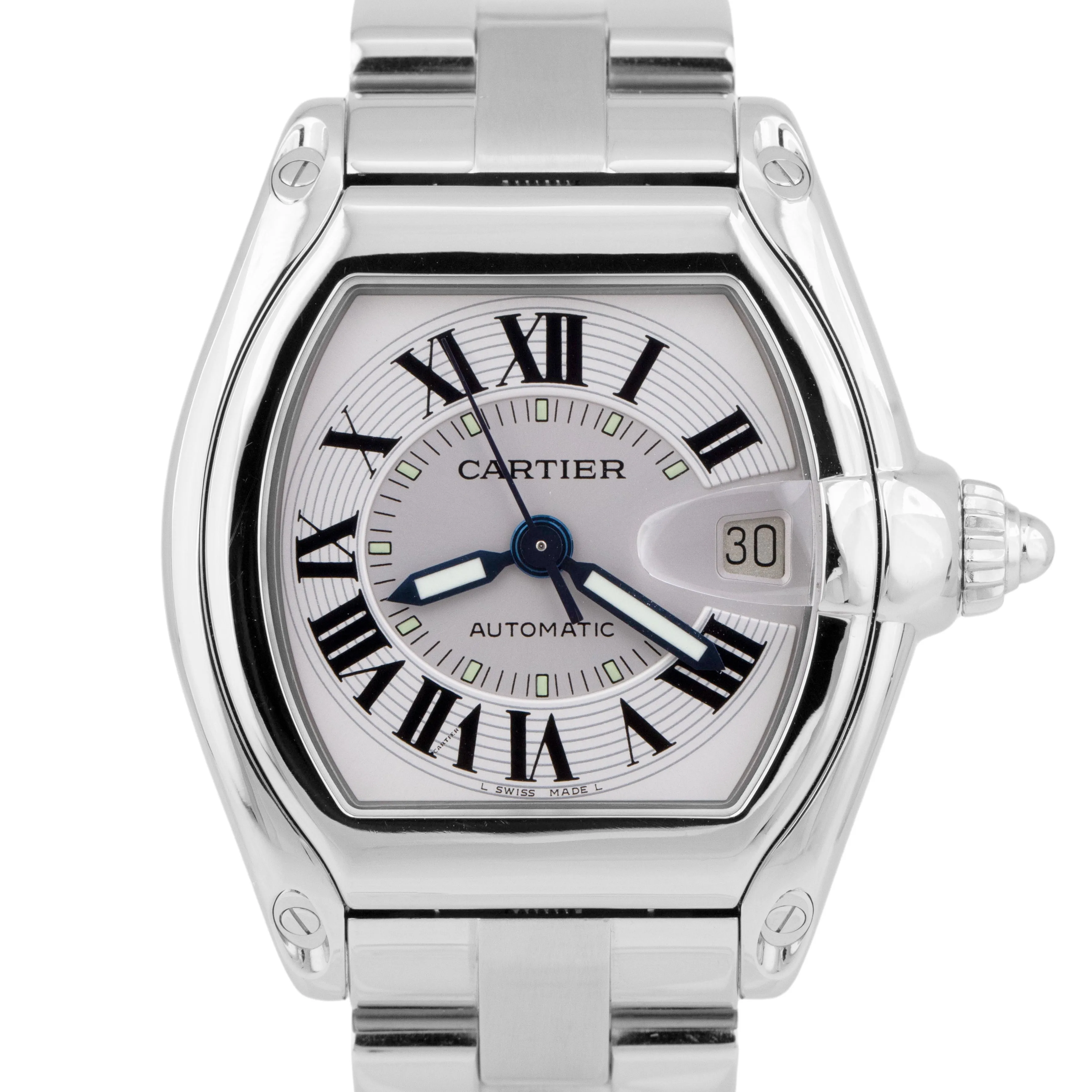 Cartier Roadster Large Silver Guilloché 37mm x 44m Automatic Steel Watch 2510