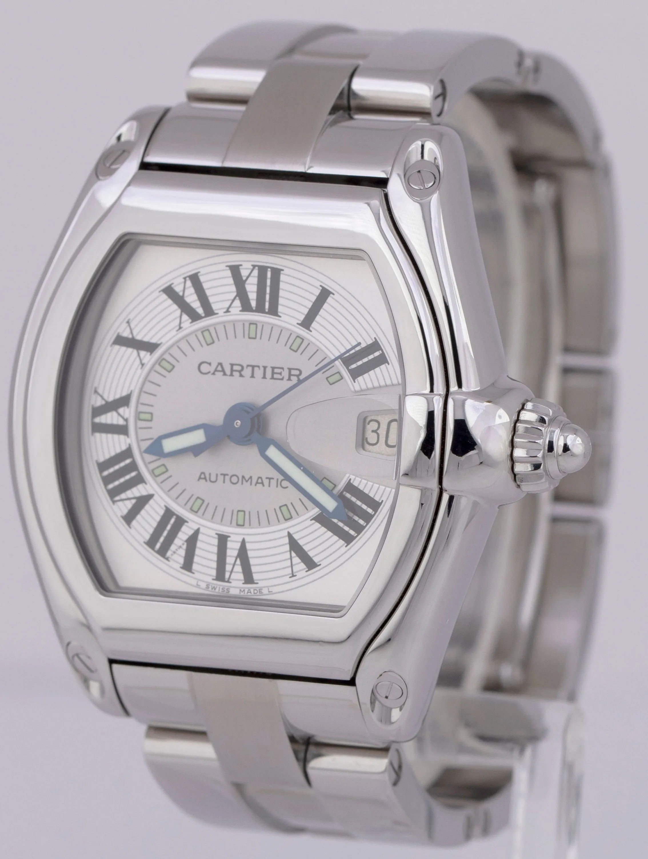 Cartier Roadster Large Silver Guilloché 37mm x 44m Automatic Steel Watch 2510