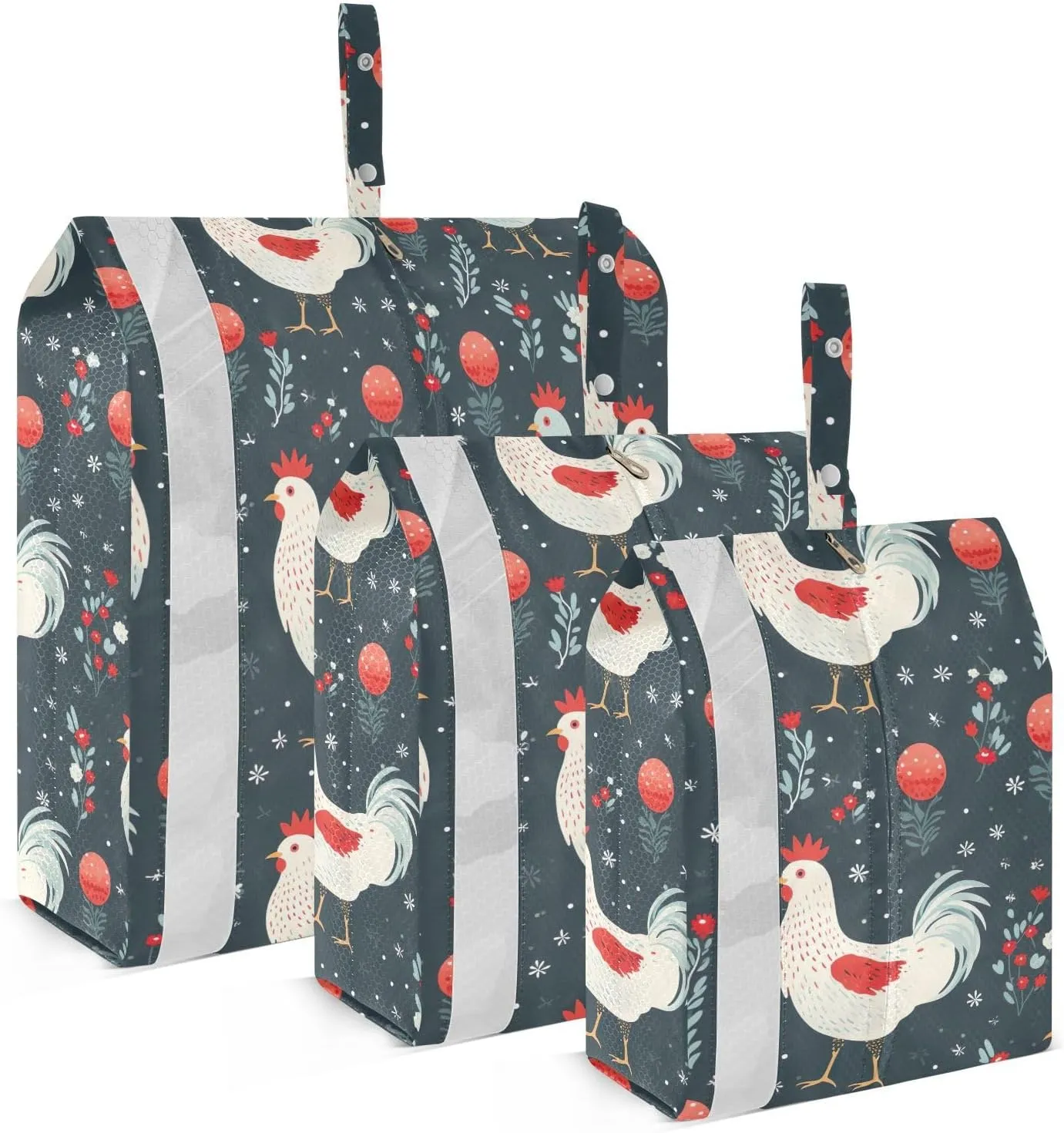 Cartoon Chickens Rooster Flowers Packing Cubes for Travel 3 Set Compression Packing Cube Suitcase Organizer Bags Set for Travel Essentials