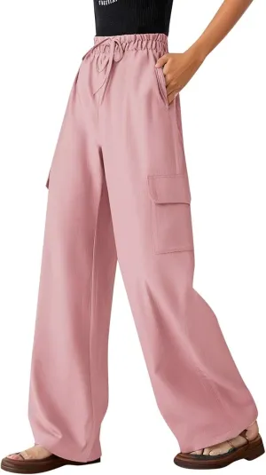 Casual Pants for Women Summer Wide Leg Pants with Pockets High Waist Loose Trousers Business Work Cargo Trousers