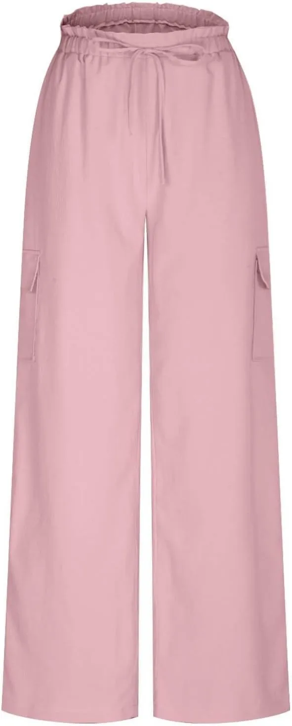 Casual Pants for Women Summer Wide Leg Pants with Pockets High Waist Loose Trousers Business Work Cargo Trousers