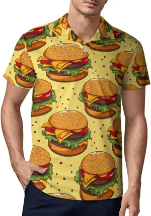 Cheese Hamburger Food Men's Polo Shirt Short Sleeve Casual Athletic Quick Dry Golf T-Shirts