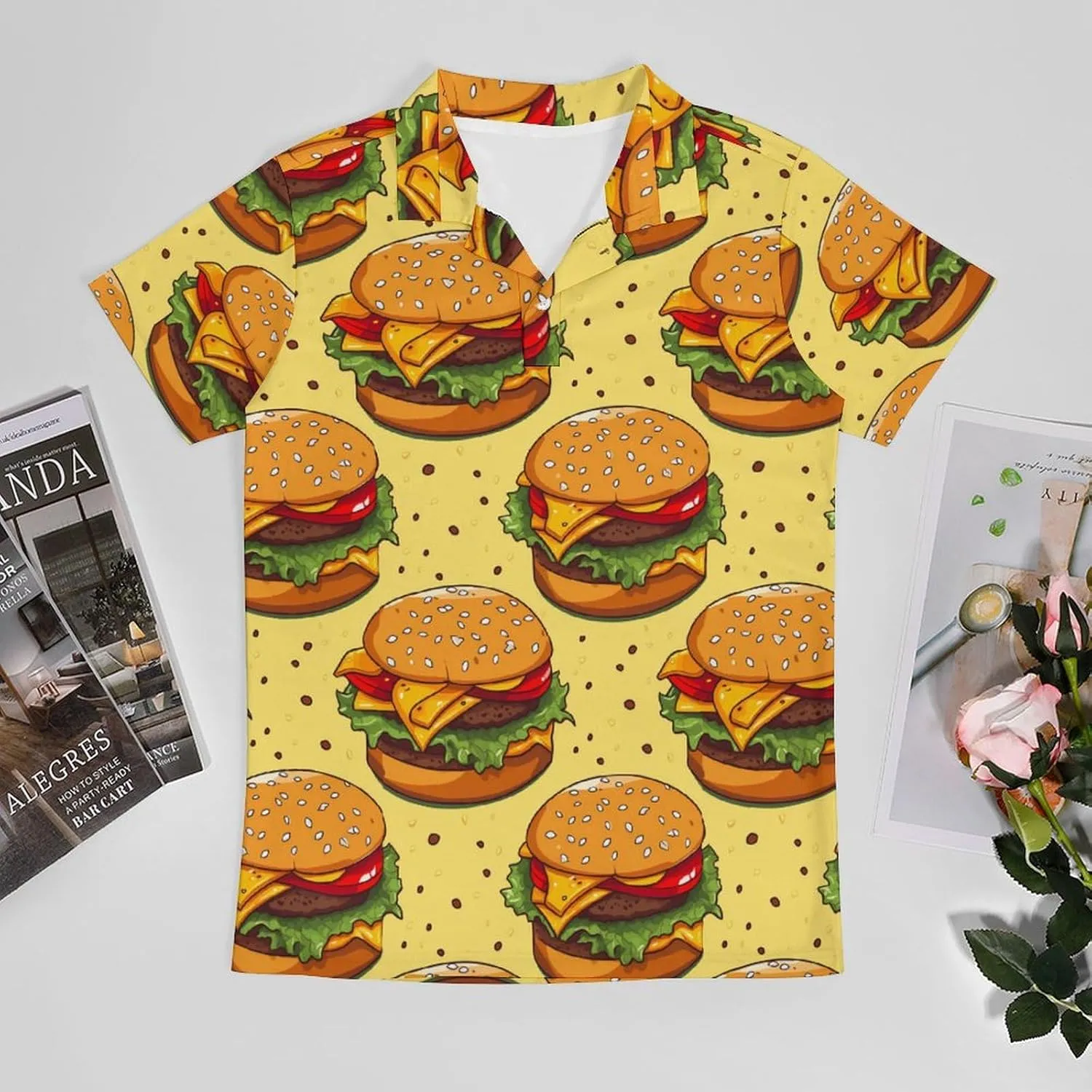 Cheese Hamburger Food Men's Polo Shirt Short Sleeve Casual Athletic Quick Dry Golf T-Shirts