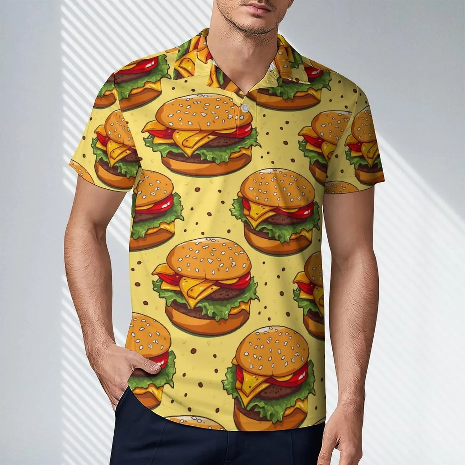 Cheese Hamburger Food Men's Polo Shirt Short Sleeve Casual Athletic Quick Dry Golf T-Shirts