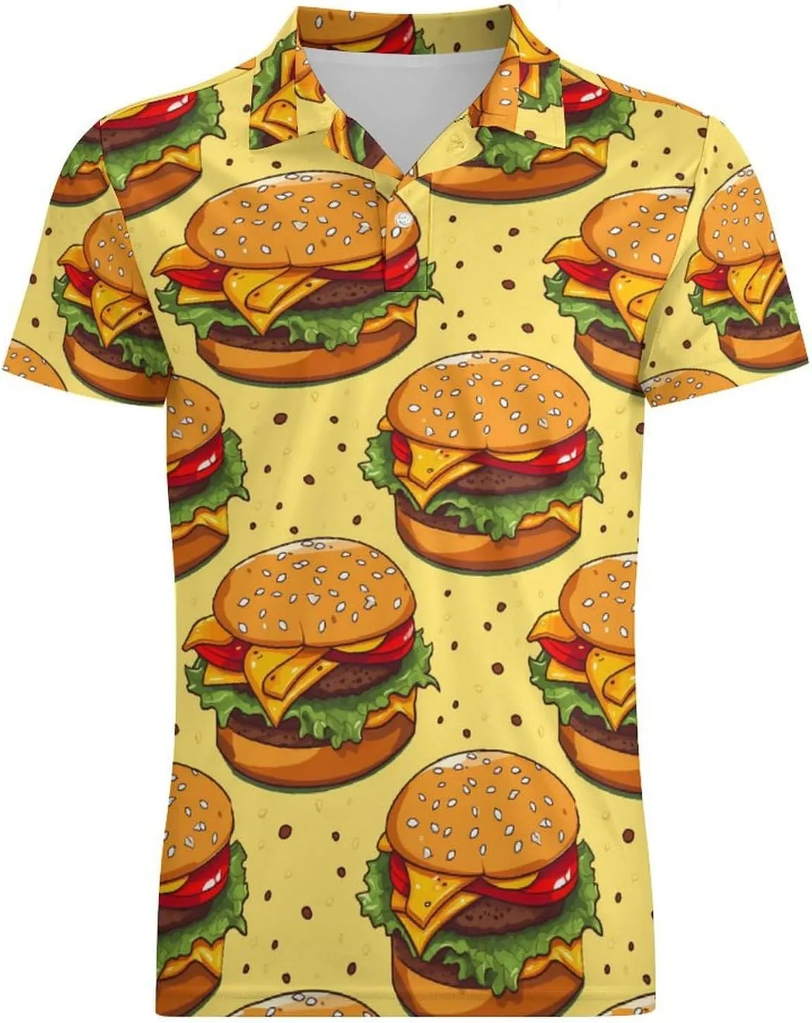 Cheese Hamburger Food Men's Polo Shirt Short Sleeve Casual Athletic Quick Dry Golf T-Shirts