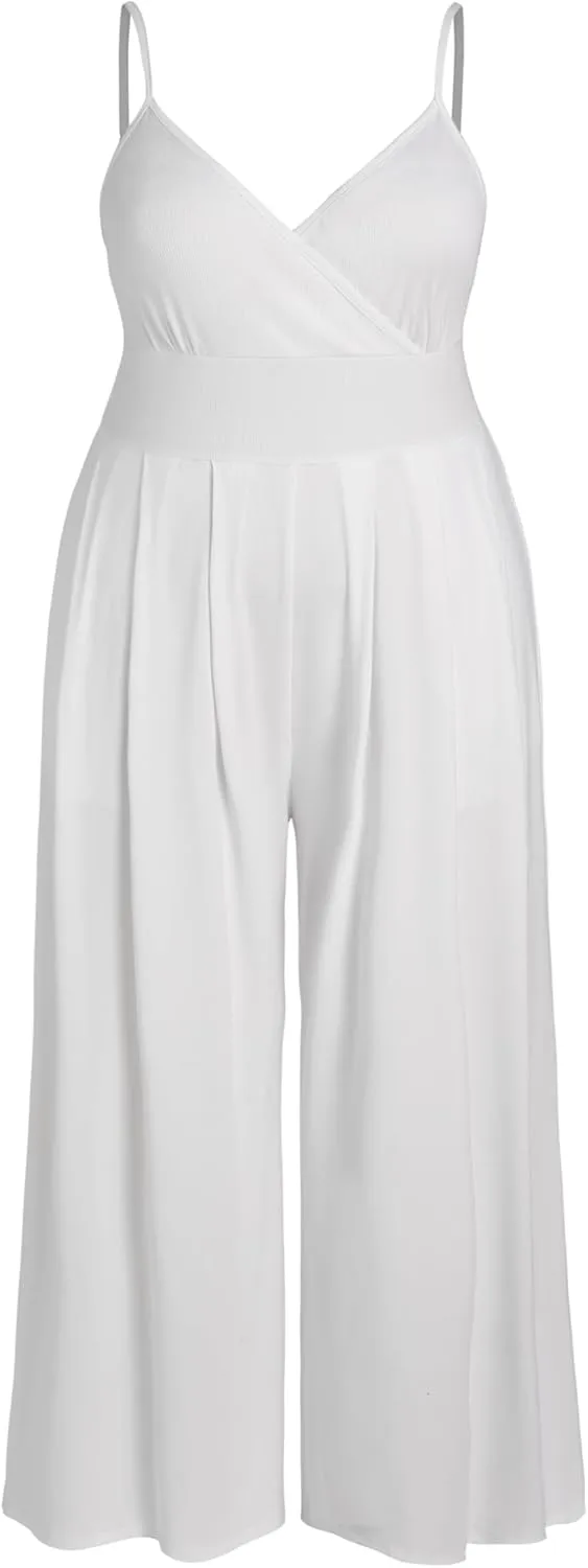 CIDER Plus Size Jumpsuits For Curvy Women V Neck Sleeveless Spaghettis Strap Wide Leg Overalls Casual Summer Outfits