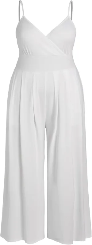 CIDER Plus Size Jumpsuits For Curvy Women V Neck Sleeveless Spaghettis Strap Wide Leg Overalls Casual Summer Outfits