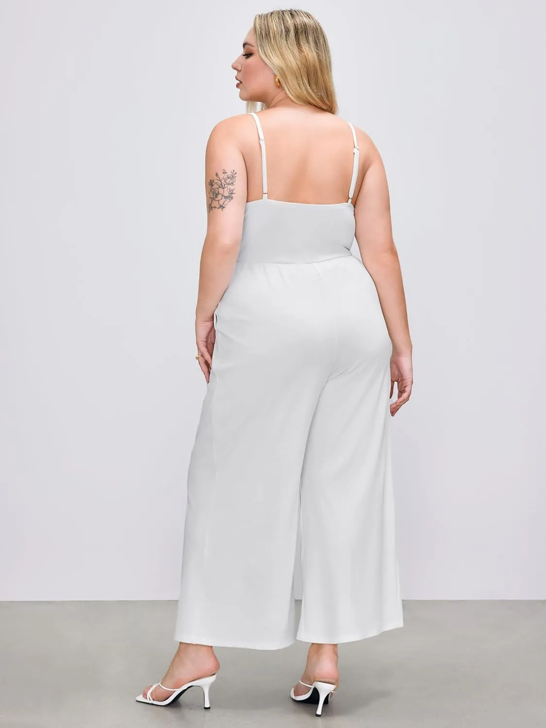 CIDER Plus Size Jumpsuits For Curvy Women V Neck Sleeveless Spaghettis Strap Wide Leg Overalls Casual Summer Outfits