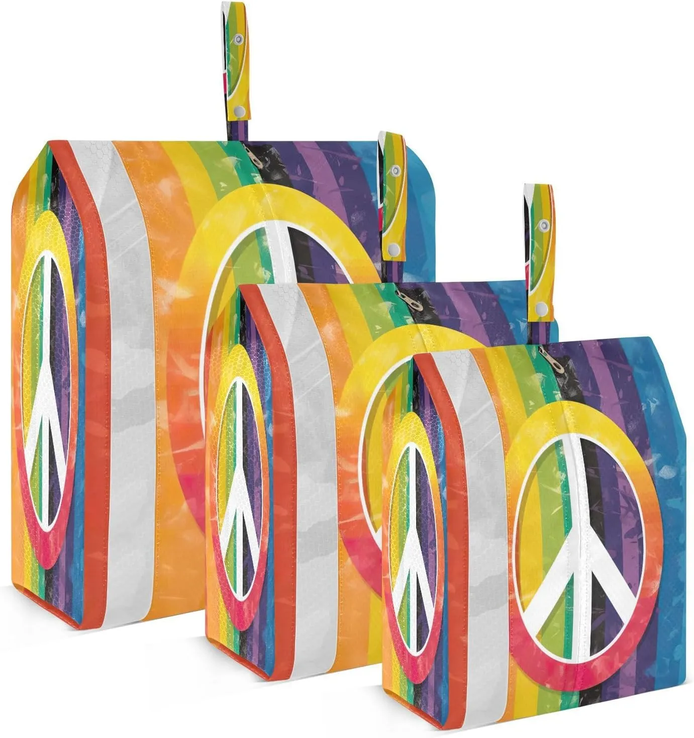 Color Rainbow Peace Sign Packing Cubes for Travel 3 Set Compressible Packing Cubes Luggage Bags Organizer for Vacation Clothes