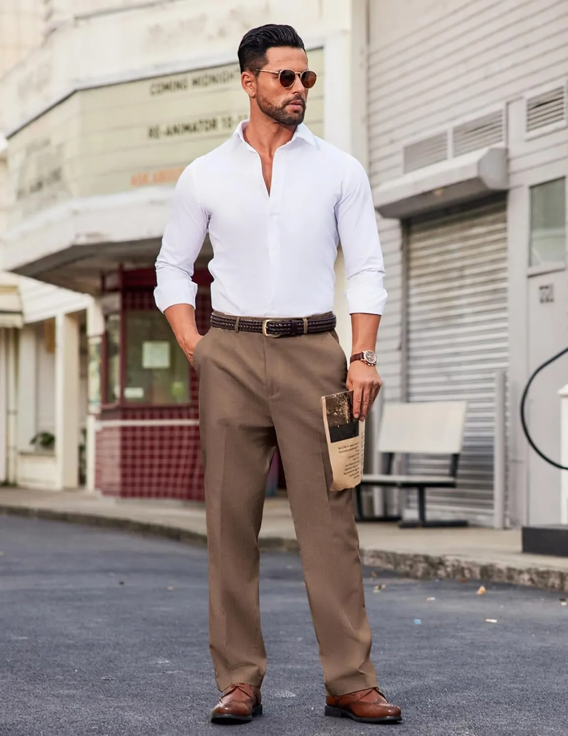 COOFANDY Men Linen Dress Pants Classic Fit Suit Pants Lightweight Wrinkle Free Casual Trousers