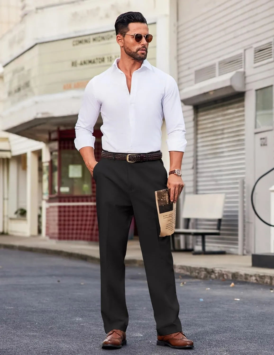 COOFANDY Men Linen Dress Pants Classic Fit Suit Pants Lightweight Wrinkle Free Casual Trousers