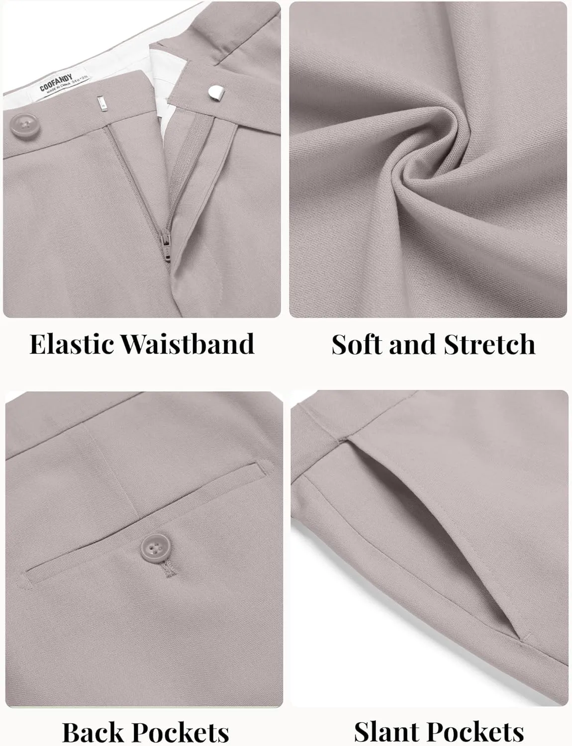 COOFANDY Men Linen Dress Pants Classic Fit Suit Pants Lightweight Wrinkle Free Casual Trousers