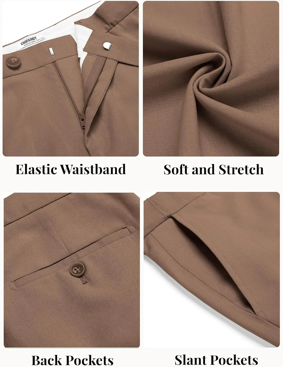 COOFANDY Men Linen Dress Pants Classic Fit Suit Pants Lightweight Wrinkle Free Casual Trousers