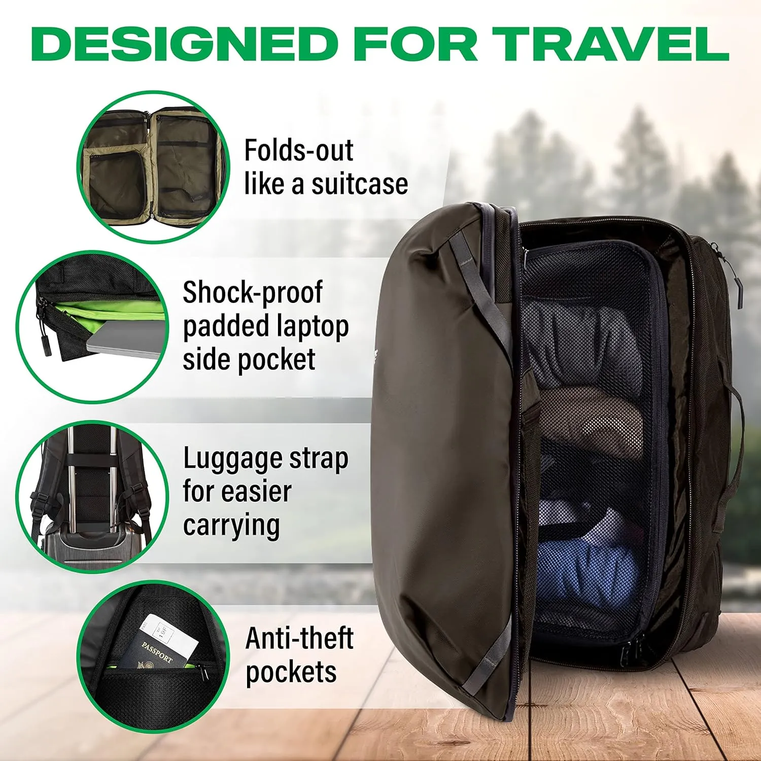 COR Surf Carry On Travel Backpack Bundle | Island Hopper Travel Backpack with Toiletry Bag and Compression Packing Cube Set (38L, Black)
