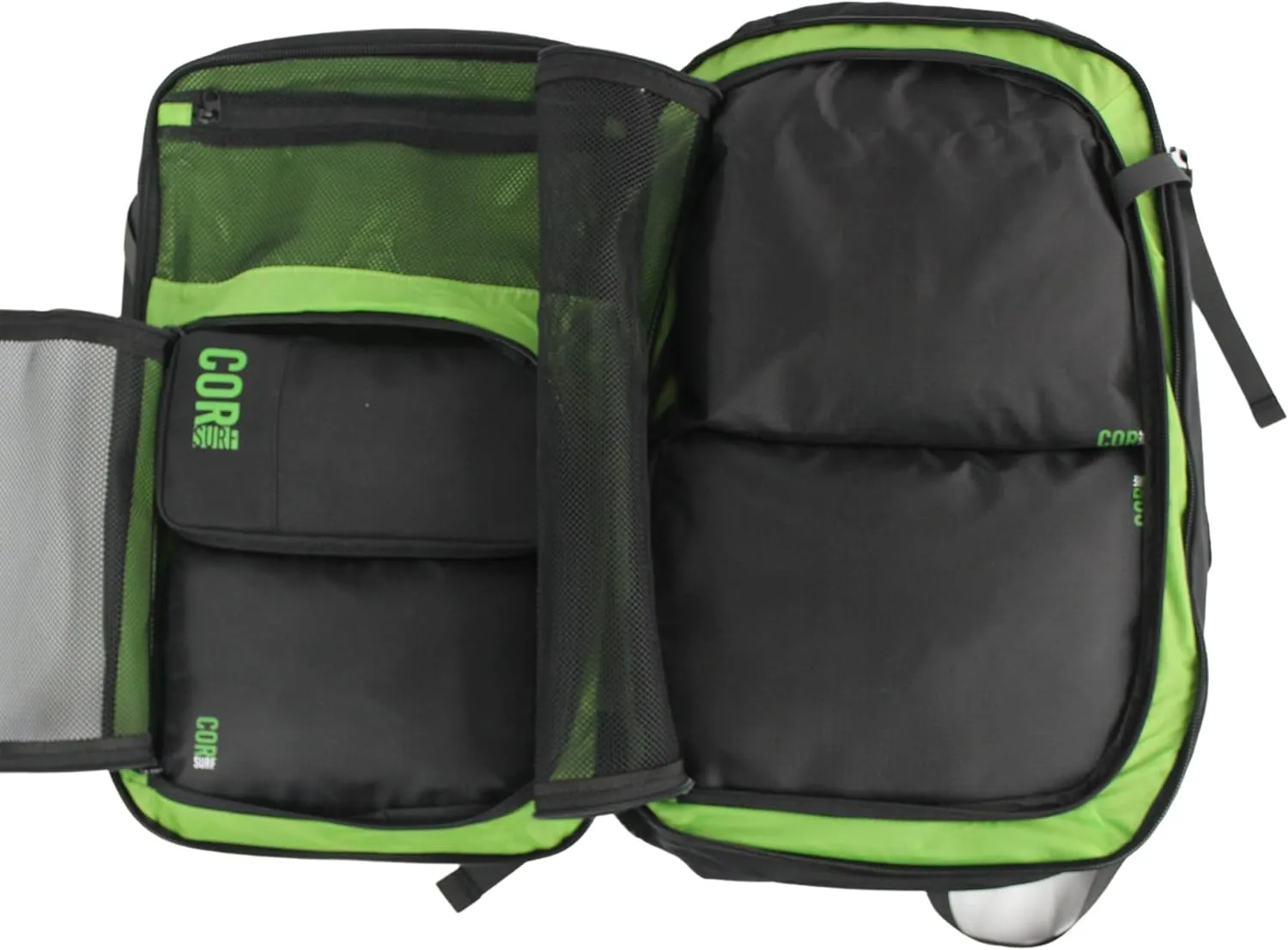 COR Surf Carry On Travel Backpack Bundle | Island Hopper Travel Backpack with Toiletry Bag and Compression Packing Cube Set (38L, Black)