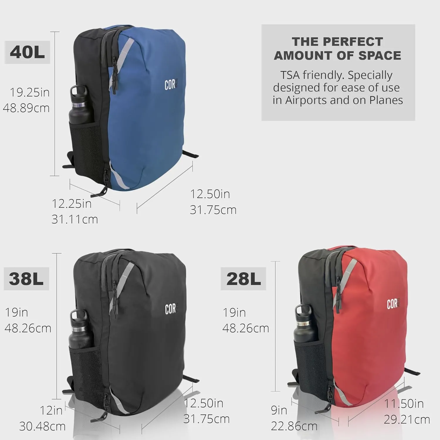 COR Surf Carry On Travel Backpack Bundle | Island Hopper Travel Backpack with Toiletry Bag and Compression Packing Cube Set (Blue, 28L)